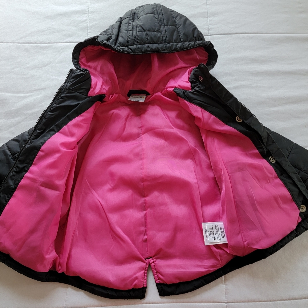 Carhartt Amoret Quilted Jacket Rain Defender Puffer Coat in Black & Pink, 24m - Picture 8 of 11